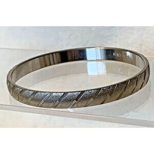Vintage Monet Silver Tone Etched Bangle Bracelet Minimalist Stackable 1980s
